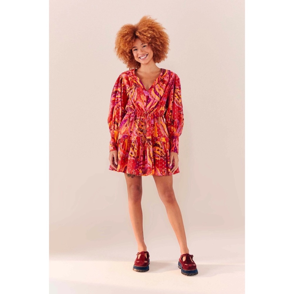 Farm Rio Red Banana Metallic Long Sleeve Mini Dress NWT M L - Picture 11 of 12